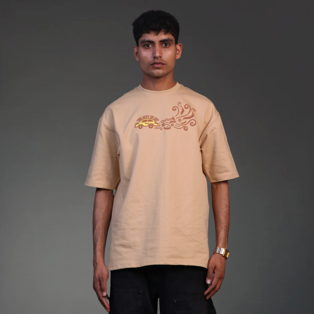 Streets of Kolkata Oversized T-shirt | Unisex (Beige)