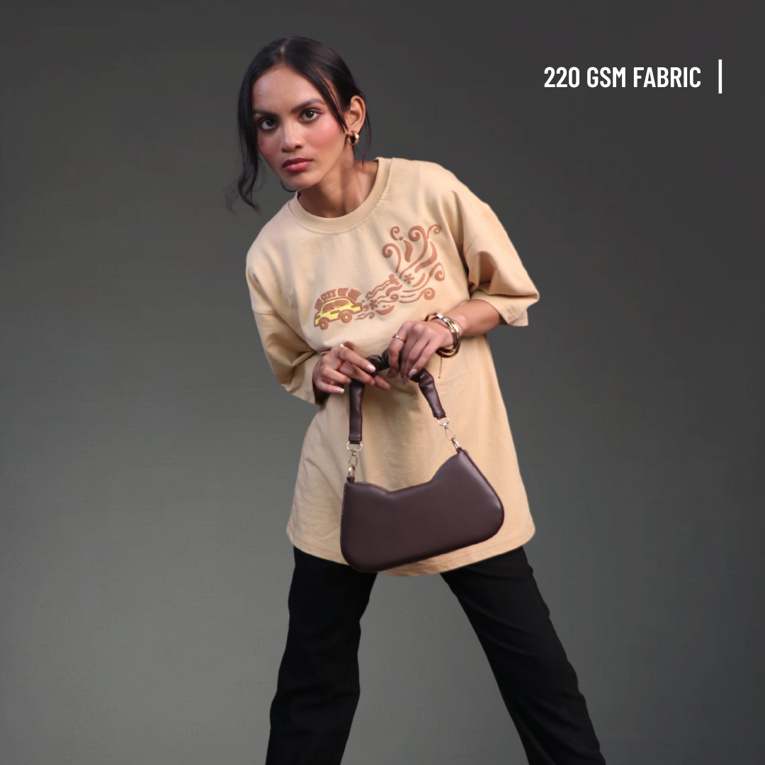 Streets of Kolkata Oversized T-shirt | Unisex (Beige)