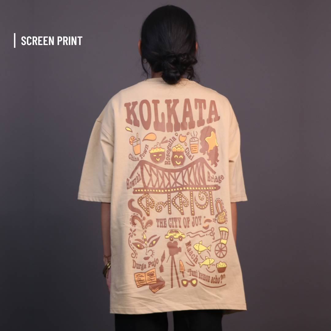 Streets of Kolkata Oversized T-shirt | Unisex (Beige)