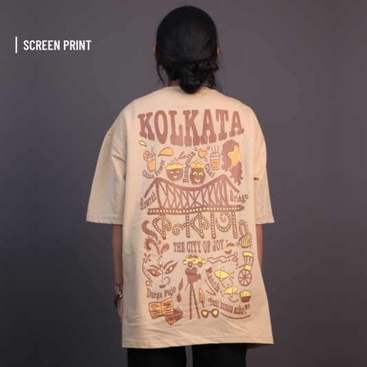 Streets of Kolkata Oversized T-shirt | Unisex (Beige)