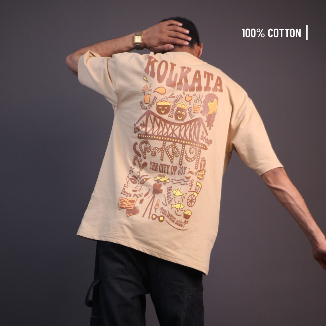 Streets of Kolkata Oversized T-shirt | Unisex (Beige)
