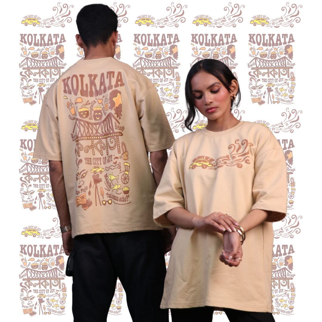 Streets of Kolkata Oversized T-shirt | Unisex (Beige)