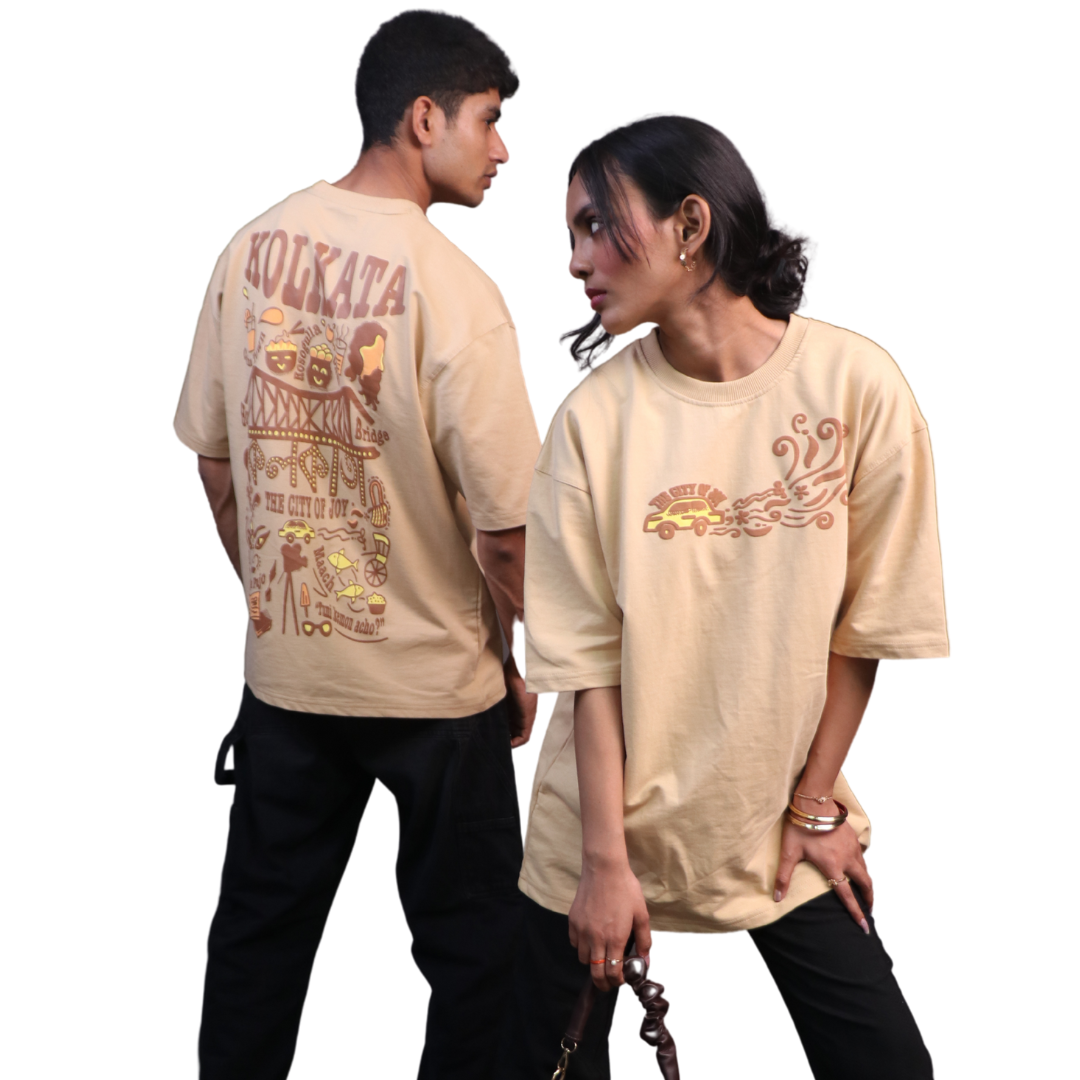 Streets of Kolkata Oversized T-shirt | Unisex (Beige)