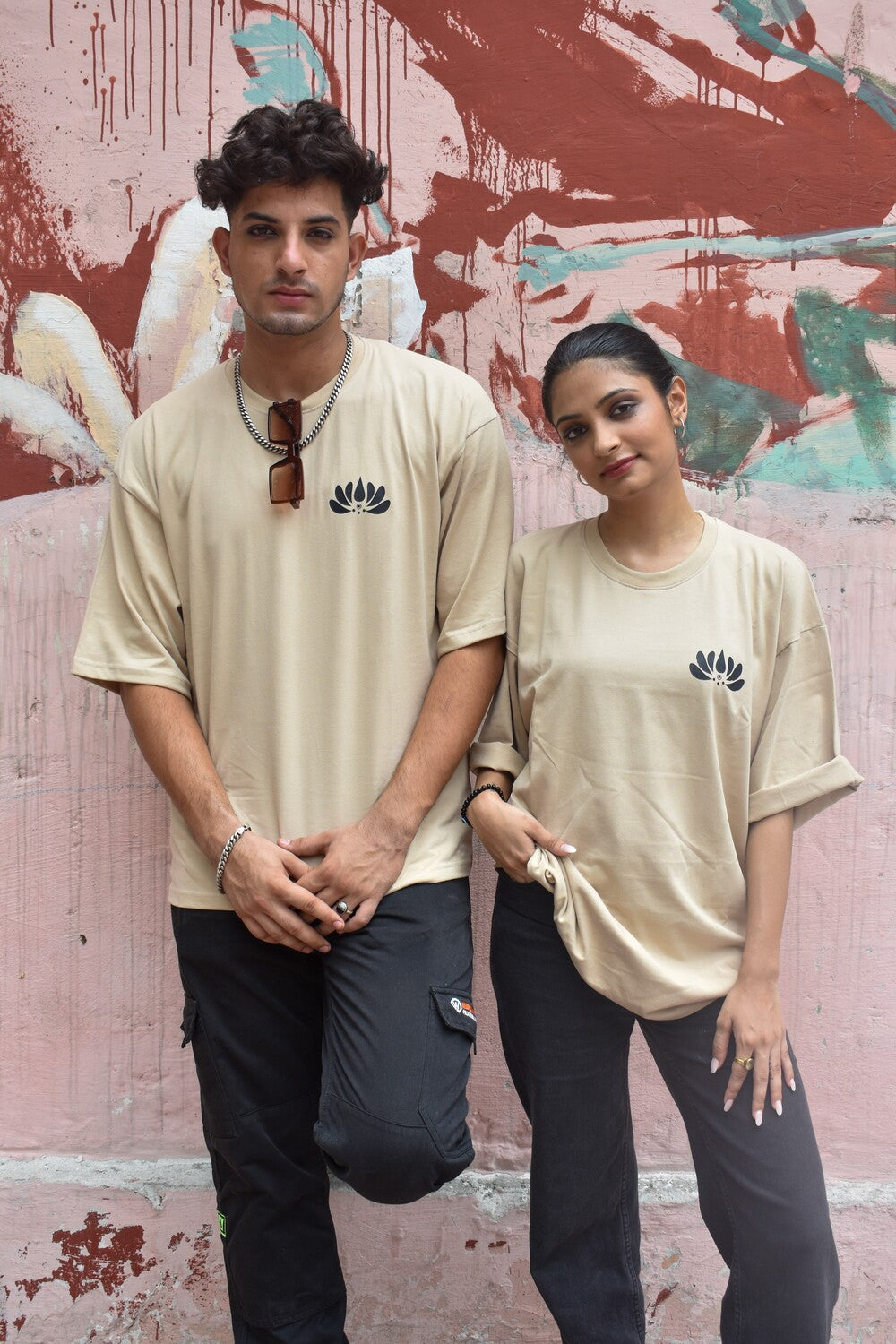 Beige Color 220 GSM Cotton Oversized T-shirt inspired from the Aipan Art of Uttrakhand
