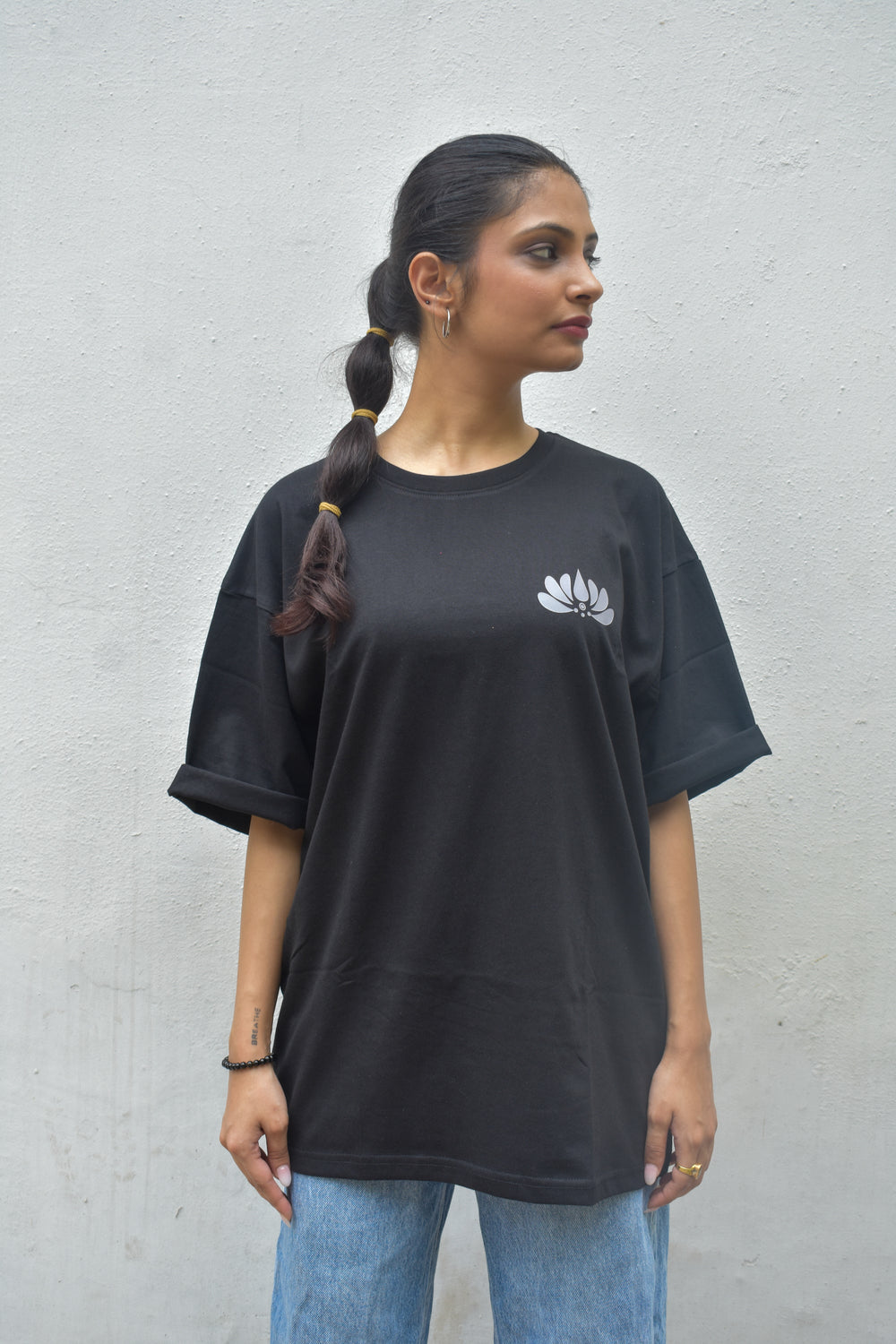 Black Color Unisex 220 GSM Cotton Oversized T-shirt inspired from the Aipan Art of Uttrakhand