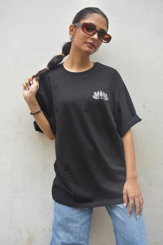 Black Color Unisex 220 GSM Cotton Oversized T-shirt inspired from the Aipan Art of Uttrakhand