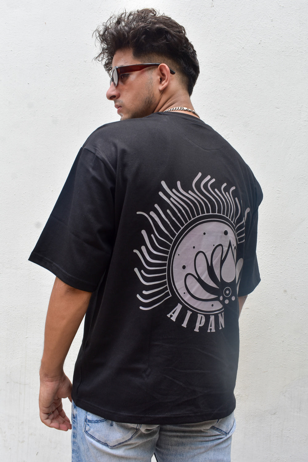 Black Color Unisex 220 GSM Cotton Oversized T-shirt inspired from the Aipan Art of Uttrakhand