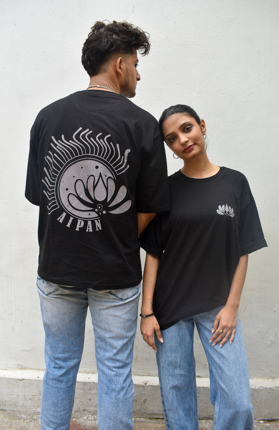 Black Color Unisex 220 GSM Cotton Oversized T-shirt inspired from the Aipan Art of Uttrakhand