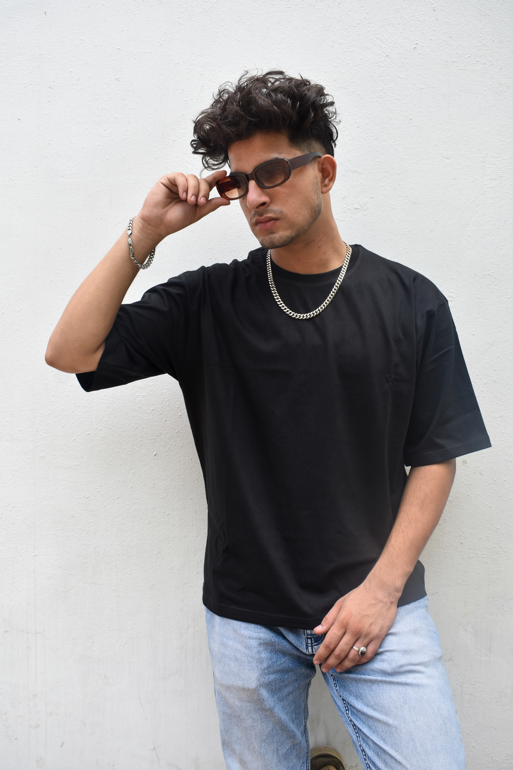 Black Color Unisex 220 GSM Cotton Oversized T-shirt inspired from the Warli Art of Maharashtra