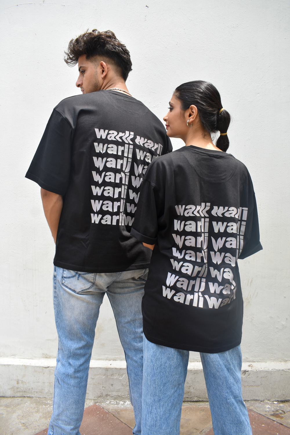 Black Color Unisex 220 GSM Cotton Oversized T-shirt inspired from the Warli Art of Maharashtra