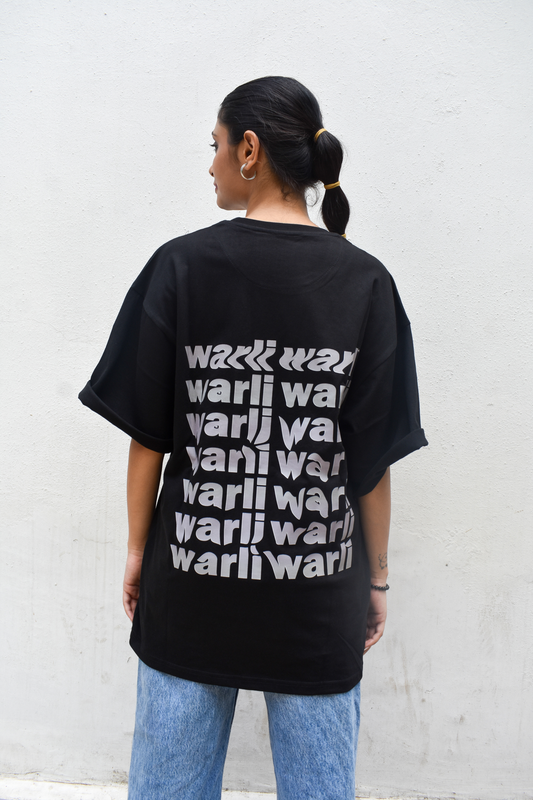 Black Color Unisex 220 GSM Cotton Oversized T-shirt inspired from the Warli Art of Maharashtra