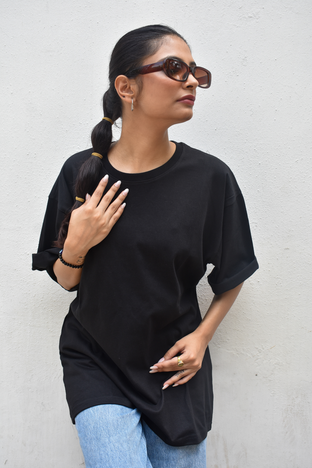 Black Color Unisex 220 GSM Cotton Oversized T-shirt inspired from the Warli Art of Maharashtra
