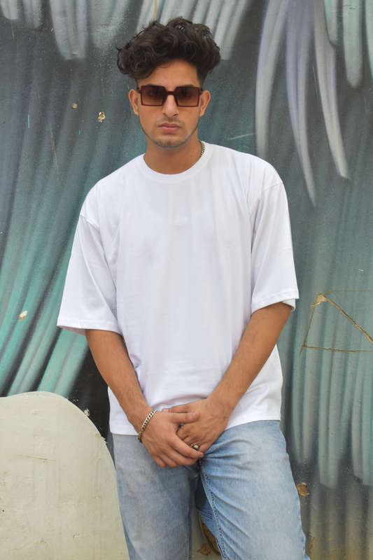 White Color Unisex 220 GSM Cotton Oversized T-shirt inspired from the Warli Art of Maharashtra