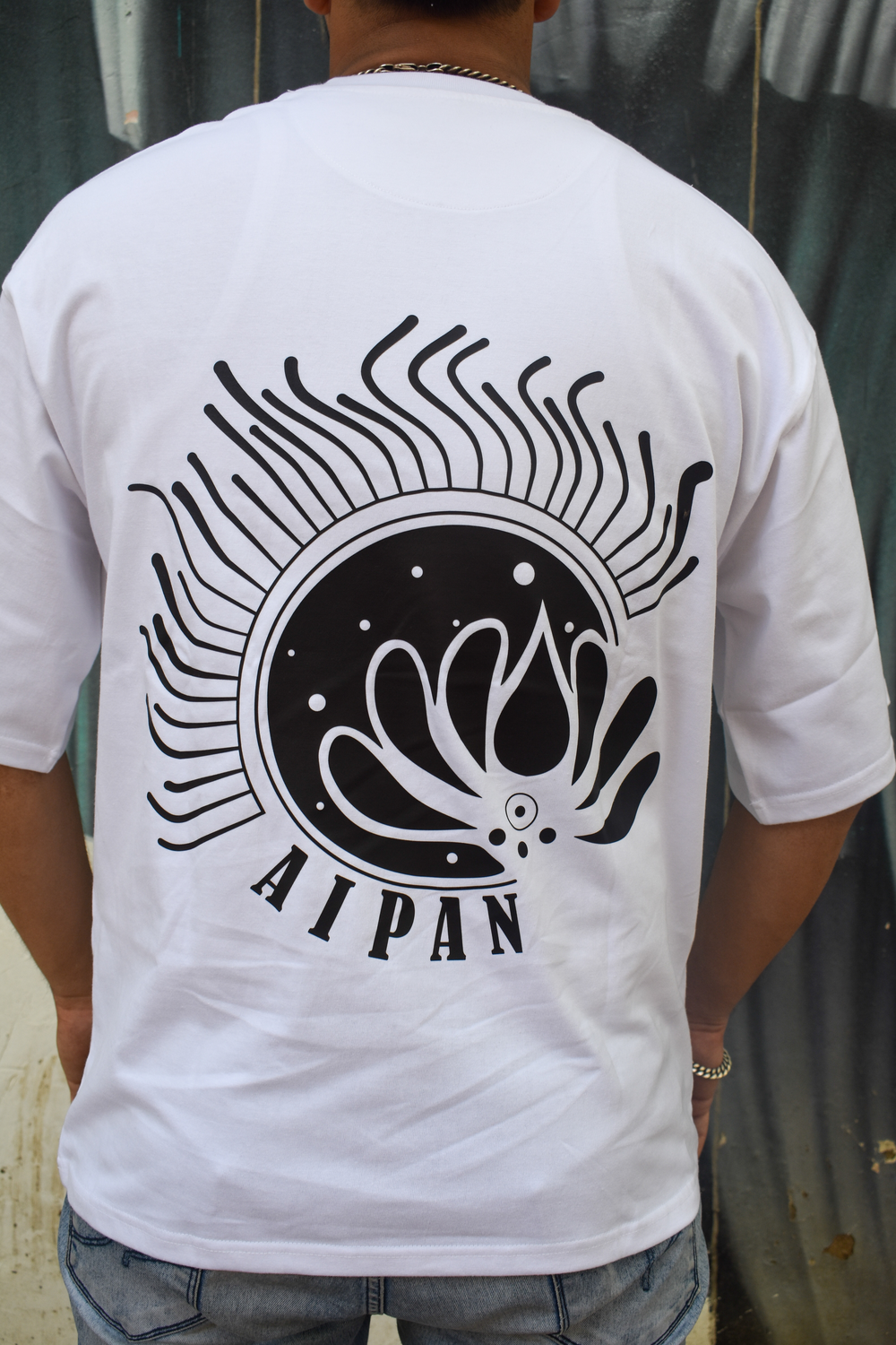White Color Unisex 220 GSM Oversized cotton T-shirt inspired from the Aipan Art of Uttrakhand